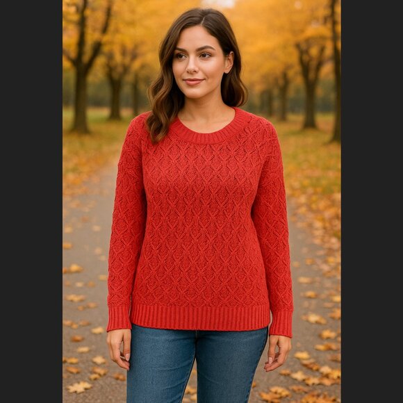 Seven7 Chenille Knit Pullover Sweater Coral Textured Cozy Loose Fit Women’s LG - Picture 1 of 14